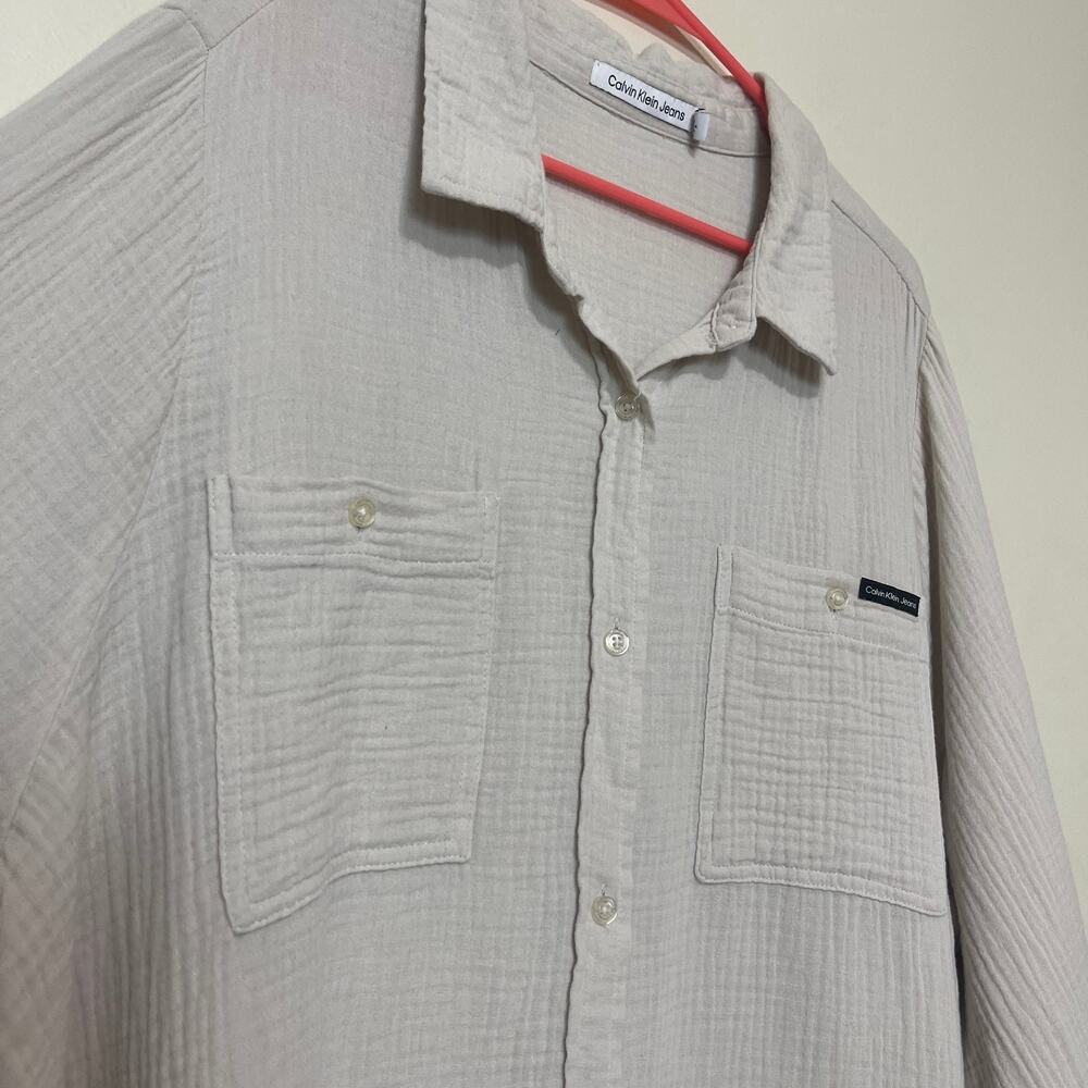 Calvin Klein Jeans Women's Plus Size Button Up‎ Shirt Cotton Shirt Beige 2X - Picture 6 of 12